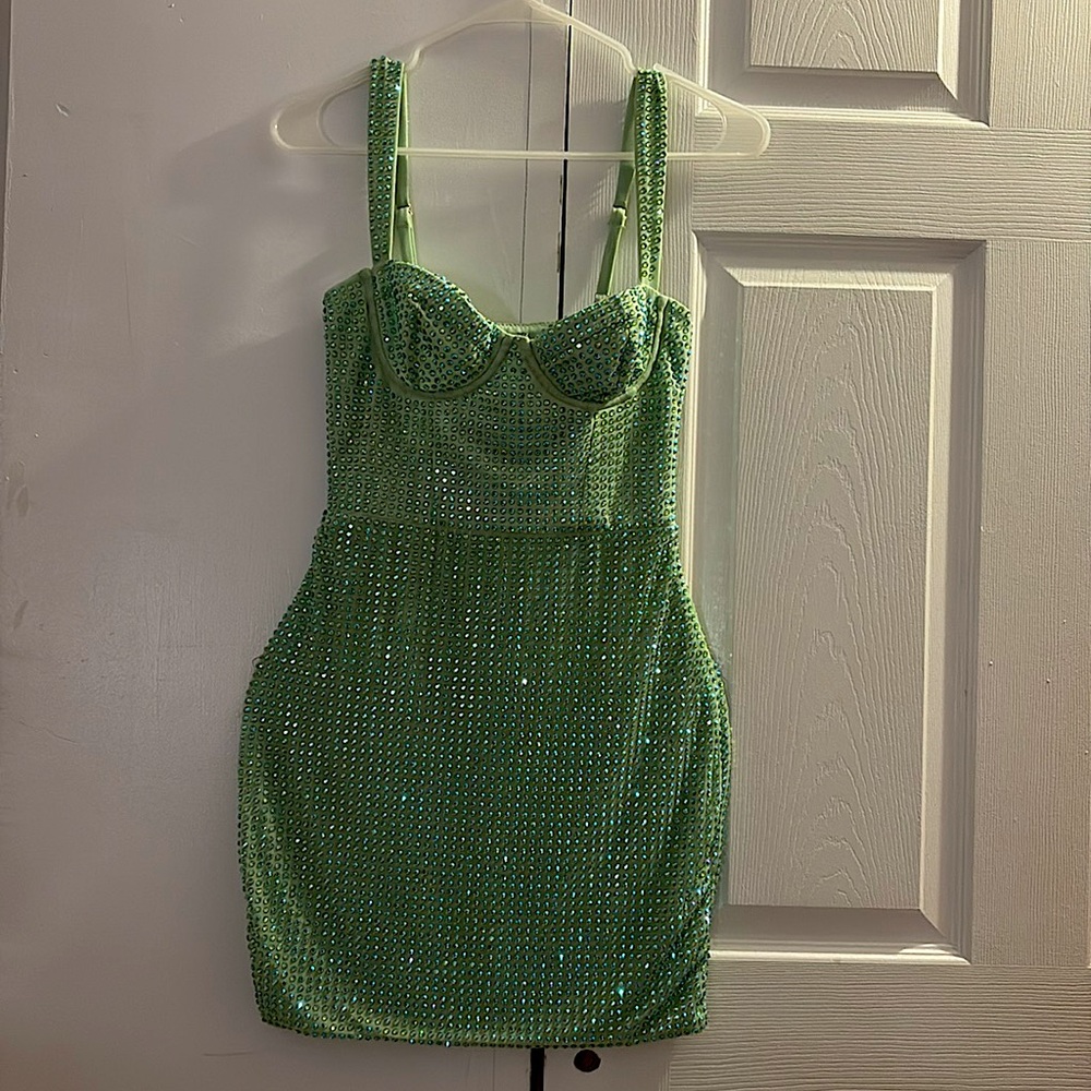 Oh Polly Embellished Corset Mini Dress in Sage Green - US 4